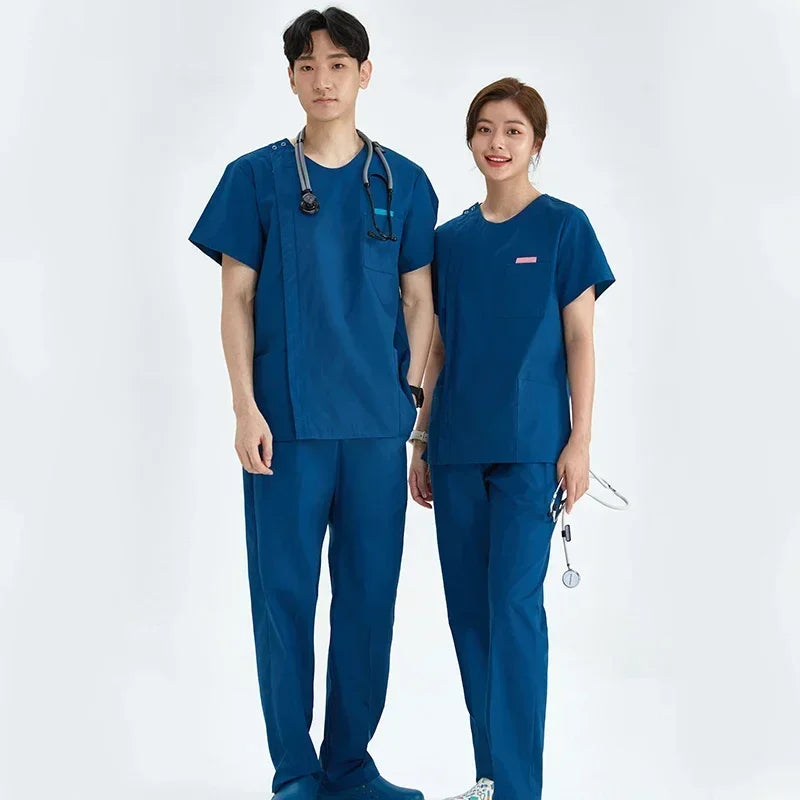 Medical Uniform Nurse Scrub Sets Women Men Zipper Basic Pro 2 Piece Top Drawstring Pants Heather Nursing Slim Tunic